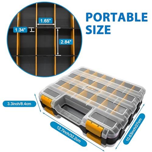 Double Side Tool Box Organizer, Hardware Storage Box, Portable Small Parts Organizer with Removable Plastic Dividers for Screws, Nuts, Nails, Bolts (Orange) - color: Orange