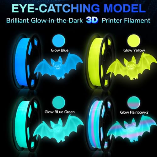 Glow in The Dark PLA+3D Printer Filament, PLA+Filament 1.75 mm, Stronger Lighting Effect, Glow Filament Multicolor for Most 3D Printers, 250g*4 Spools - Blue, Yellow, Bluegreen, Rainbow2 - color: Multi-color (Red, Green, Blue, Silver)