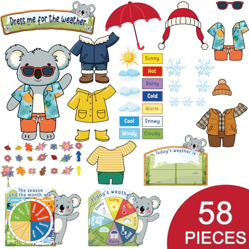 Gilprop 58 Pcs Dress for Weather Bulletin Board Set for Classroom, Koala - style: Koala