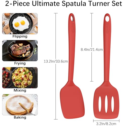 Coukre 2 Pack Silicone Spatula Set,High Heat Resistant, BPA-Free - color: PureRed