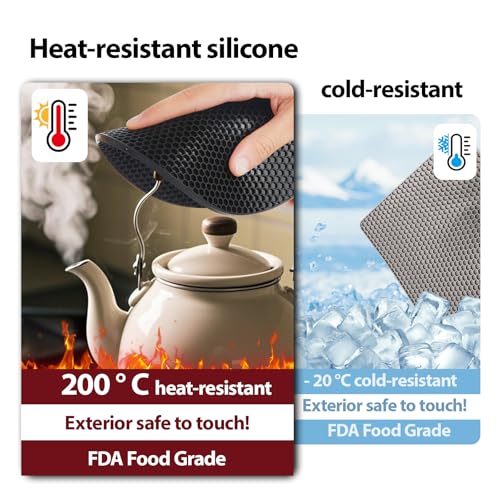 4 Pack Silicone Pot Holders & Hot Pads - Heat Resistant Non-Slip Mats for Kitchen Countertops, Trivets for Hot Dishes, Dishwasher Safe & BPA-Free (Black) - color: Black