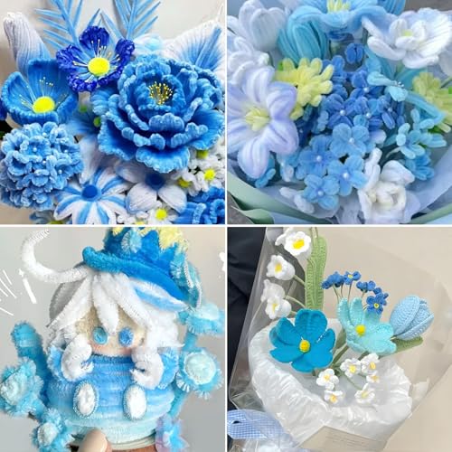 500 Pcs Pipe Cleaners Flower Kit,5 Colors Chenille Stems with Guide&Tools - color: Blue