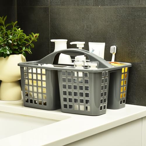 ALINK Plastic Shower Caddy Basket with Compartments, Portable Divided Cleaning Supply Storage Organizer with Handle for College Dorm Bathroom - Gray - color: Gray