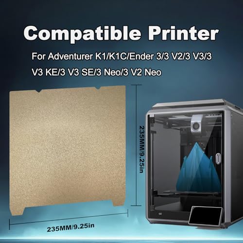 235x235mm Gold PEI Build Plate for K1/K1C/Ender 3/3 V2/3 Pro/5/5 Pro/3 Neo/3 V2 Neo, Double Sided Textured PEI Flexible Spring Steel Platform Heated Printing Bed for Creality 3D Printer - size: 235x235mm