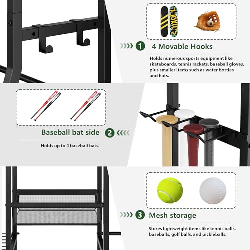 Sports Equipment Organizer Garage Organization , Golf Bag Storage Rack, Organizer for 2 Golf Bag , Indoor/Outdoor Ball Storage Bins for Toy Sports Gear Storage, Ideal for Home, Garage, Club, Basement - size: 11.81"D x 44.9"W x 60.6"H
