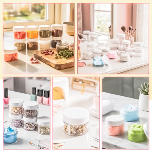 15 Pack 1oz Plastic Jars Round Clear Containers with Lids, 30ml Small Cosmetic Jars Makeup Containers, 1ounce Slime Jar Travel Cosmetic Container for Cream Salves Sample Lip Balm Lotion,White - color: White, size: 1oz-15pack