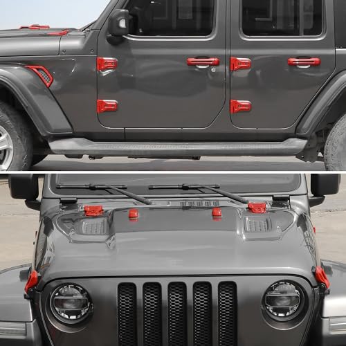 JWWY Complete Exterior Cover Trim Kit for 2018–2026 Jeep Wrangler JL JLU, Full Coverage Door Handle Hood Hinge Hood Latch Side Air Vent Rear Tailgate Window Hinge Covers, 43PCS Red - color: Red