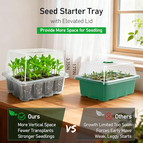 MIXC 10 Pack Seed Starter Tray, 120Cell Stater Kit with Elevated Lid - color: Transparent, size: 12 Cell-10 Packs-Elevated Cover