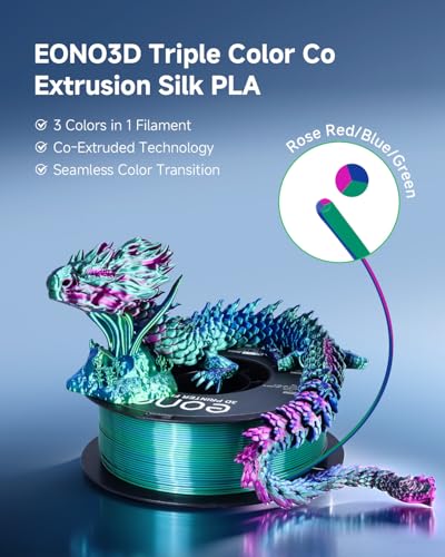 Silk Tri-Color PLA Filament 1.75mm, Coextruded 3D Printer Filament, Color Changing Rainbow Silk PLA, Ultra Glossy Multicolor Printing PLA, Tangle Free, ±0.03mm, 1KG Spool, Rose Red-Blue-Green - color: Silk Rose Red Blue Green