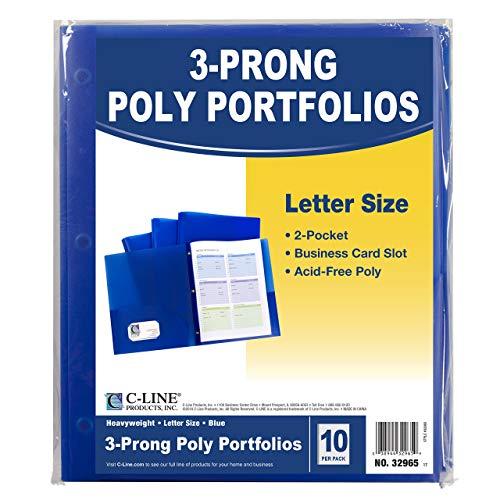 C-Line Two-Pocket Poly Portfolio with Prongs, Blue, 10/Pack (32965) - color: Blue, size: 10-Pack with Prongs