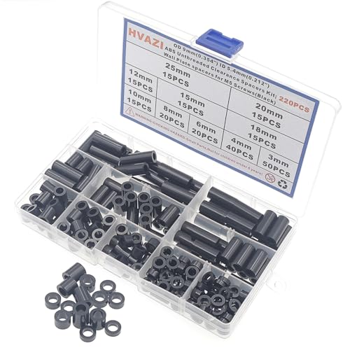OD 9mm ID 5.4mm Black ABS Unthreaded Round Spacers for M5 Screw Kit - size: OD 9mm ID 5.4mm