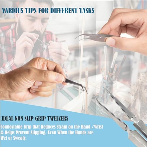 A2Z- Best Cross Lock Precision Tweezers 2pc Stainless Steel Bent & Straight FIne Tip Self-Closing Tweezer For Jewelry Making & Repair, Electronics, Soldering & Hobby Craft Reverse Action Tweezers Tool