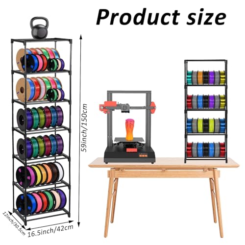FMOACEN 7-Tier Modular 3D Printer Filament Storage Rack 16.5" x 12" x 80.7" Metal Spool Holder DIY Tiers Filament Storage Shelf for 3D Printing Machine Tool-Free Assembly