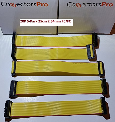 PC Accessories - Connectors Pro 20P 25cm 10 Inches Length 5-Pack Yellow Flat Ribbon Cable with 2.54mm FC 20 Pins 2x10 Female to Female Connector (20P-25cm-5PK) - size: 20P-25cm-5PK