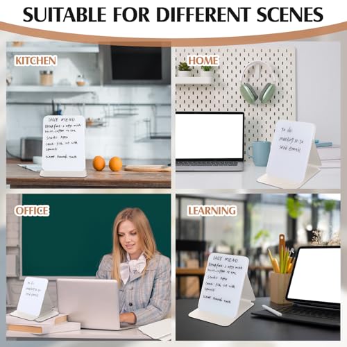 Dunzoom 2 Sets 4 Pcs Small Glass Desktop Whiteboard with Reversable Stand 8x6 Inch Mini Dry Erase White Board Easel with 2 Markers Reusable Desk Notepad for Home Office School Supplies (White) - color: White