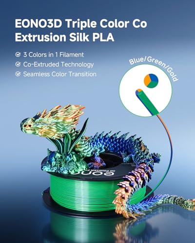 Silk Tri-Color PLA Filament 1.75mm, Coextruded 3D Printer Filament, Color Changing Rainbow Silk PLA, Ultra Glossy Multicolor Printing PLA, Tangle Free, ±0.03mm, 1KG Spool, Blue Green Gold - color: Silk Blue Green Gold