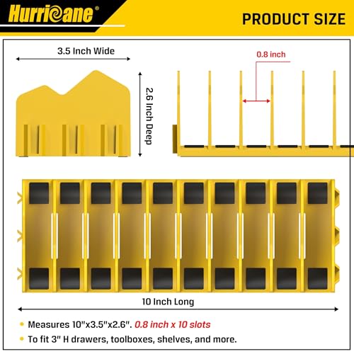 HURRICANE 2-Pack Plier Organizer Rack, 20-Slot Tool Box Organizer with Non-Slip Base, Extendable Drawer Storage for Pliers, Cutters & Hand Tools, Fits 3" High Drawers, Toolboxes and Workbenches - color: yellow