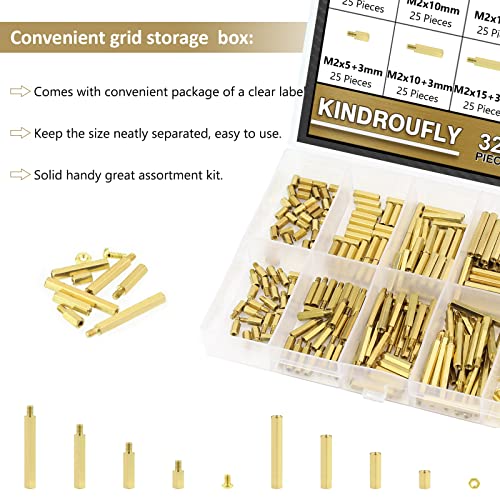320 Pieces M2 Male Female Hex Brass Standoffs Spacers Screws Nuts Kit, Kindroufly Brass Standoffs Assortment Kit for PCB Motherboard - size: M2 Brass Standoffs