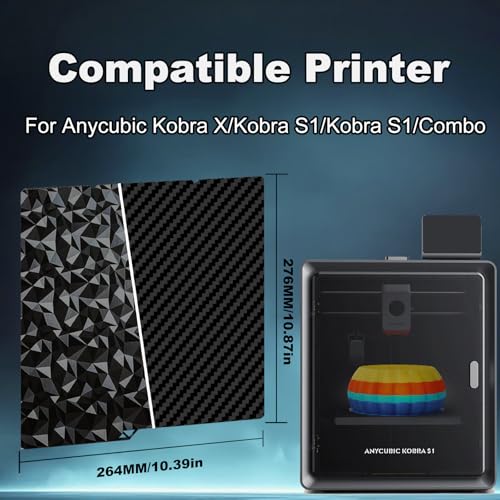 264x276mm 3D Printer Build Plate Smooth PEO+Smooth PET Spring Steel Sheet for Anycubic Kobra S1/ Kobra X/Kobra 4 Heated Bed (Carbon Fiber + Diamond Pattern) - size: 264x276mm