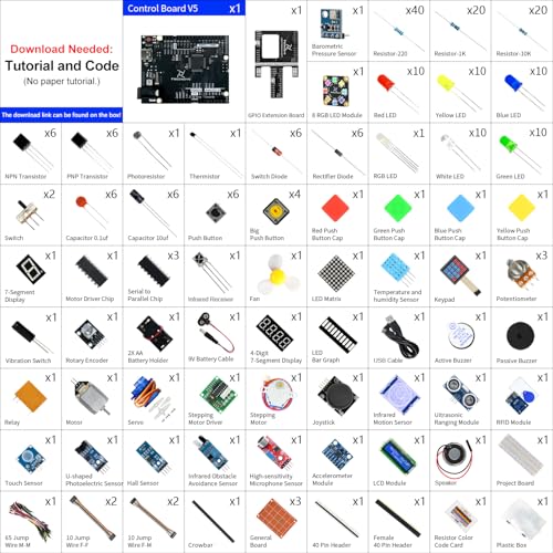 Freenove Complete Starter Kit with Board V5 Rev4 Mini (Compatible with Arduino IDE), Arm Cortex-M4 Microcontroller, 474-Page Detailed Tutorial, 343 Items, 90 Projects - color: with V5 (Rev4) Mini