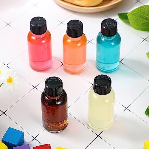 Hsei 24 Pcs 1 oz Glass Bottle with Black Cap Clear Boston Round Bottle