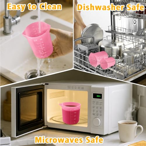 Palksky 4PCS Pink Measuring Cups with 1 Cup & 1.5 Cup & Jar Spatulas - size: Pink Jar Spatulas*4 + 1 Cup*2+1.5 Cup*2