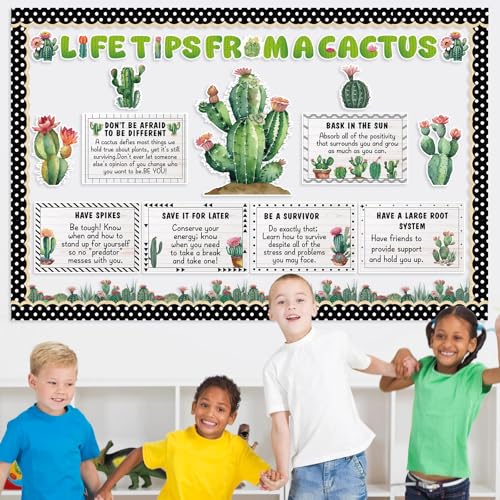 party greeting Cactus Bulletin Board Set Motivational Classroom Decorations Greenery Succulent Paper Cutouts Plant Bulletin Board Border for Back to School Wall Door Decor Class Must Have Supplies - style: Cactus Bulletin Board