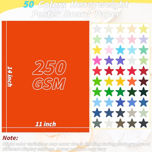Oleitodh 50 Sheets 50 Assorted Colors Poster Board 11 x 14 in, 250 GSM - size: 11 x 14 Inch