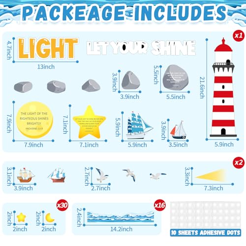 109Pcs Christian Religious Bulletin Board Set Let Your Light Shine Classroom Decoration VBS 2026 Bible Verse Lighthouse Paper Cutout for Church Easter Sunday School Chalkboard Door Wall Decor - style: Shining Light