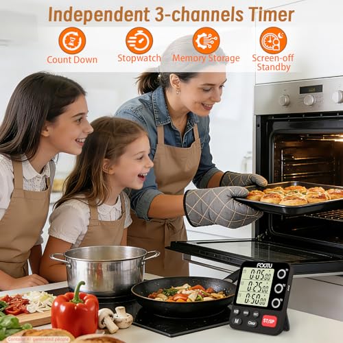 Digital Dual Kitchen Timer, 3-Channel Triple Magnetic Countdown for Cooking - size: YS318 Black