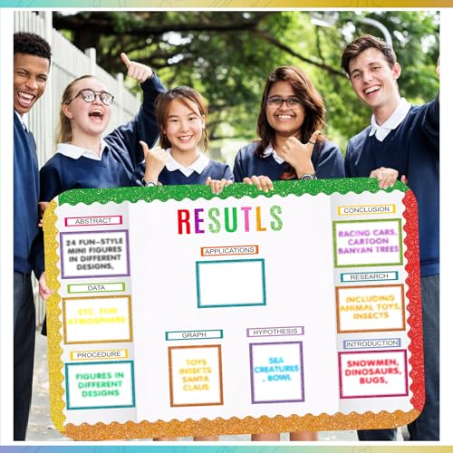 Sinload 92 Pcs Science Fair Board Supplies 60 Trim Scalloped Poster Boards 18 Presentation Subtitles 6 Project Titles 8 Letter Sticker for Classroom Display Boards (Glitter Neon,Wave) - color: Glitter Neon, style: Wave