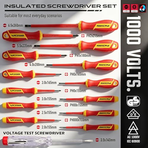 18-Piece Insulated Electrician Tool Set, VDE 1000V Insulated Screwdrivers, Voltage Tester, Long Nose, Diagonal Cutting and Water Pump Pliers for Electrical Work, Home Repair and Maintenance - color: 18 Pcs Vde - New Version