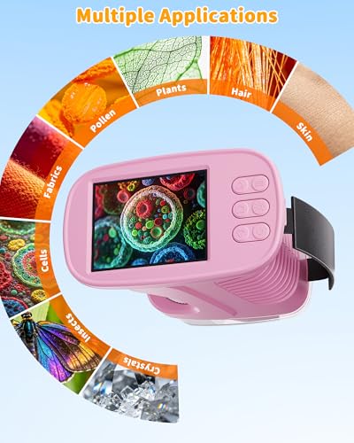 1000X Handheld Microscope for Kids, 4K Digital Kids Microscope Science Kits - color: Pink