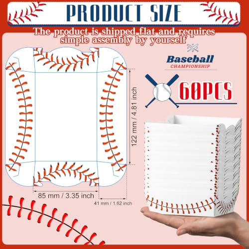 Cunhill 60 Pack Paper Food Trays 1 Lb Disposable Carnival Baseball - size: 1 lb, style: Baseball