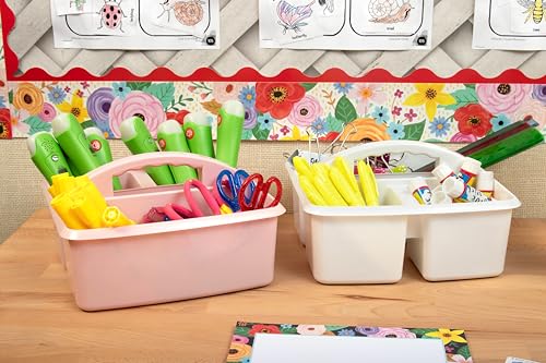 Teacher Created Resources Blush Portable Plastic Storage Caddy 6-Pack for Classrooms, Kids Room, and Office Organization, 3 Compartments