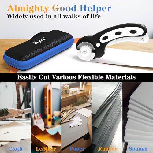 45mm Rotary Cutter | Rotary Fabric Cutter | Rotary Cutters for Sewing, Scrapbooking, Hobbies, DIY | A6 Cutting Mat, Storage Boxes, Precision Knives, Ruler, Spare Blades | Fabric Roller Cutter (Black) - color: Black