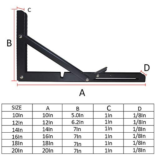 Storystore Folding Shelf Brackets, 14 Inch 4 Pcs Black Stainless Steel - size: 14 Inch 4 PCS