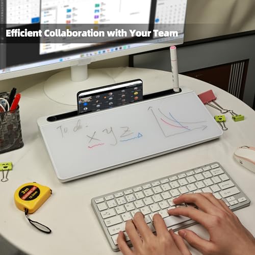 Glass Desktop Whiteboard,Dry Erase Board Buddy Keyboard Stand - color: Black&white