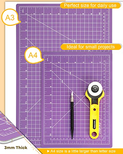 Thickened 18"x12" Self Healing Cutting Mat, Idemeet Rotary Cutting Sewing Mat for Crafts, 5-Ply Blade Table Protector Cut Board for Fabric Leather Cutting Quilting Modeling Hobby Project, A3, Purple - color: Purple, size: 17.8"L x 11.9"W