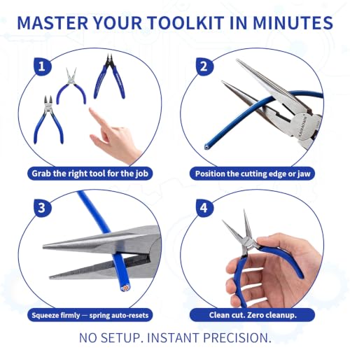 5" Long Needle Nose Pliers & Micro Wire Snips, High Carbon Steel for Jewelry Making, Beading, Electronics Repair, Zip Ties, Crafts