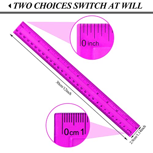 30PCS Clear Ruler, 12 Inch Plastic Rulers for School, Home, or Office, Clear Plastic Rulers, Assorted Colors.