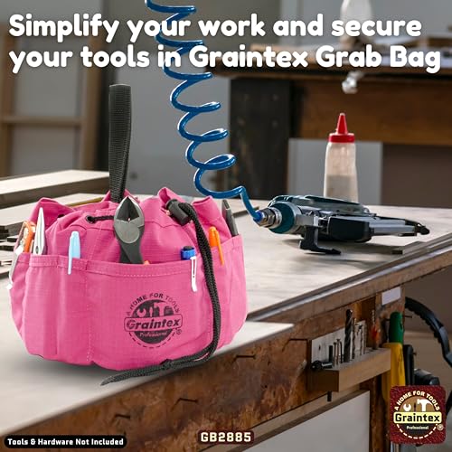 Graintex GB2885 18 Pockets Grab Bag Pink Color Rip-Stop Canvas Drawstring Closure, Small Parts Organizer Bag, Parachute for Screws, Tools, - color: Pink