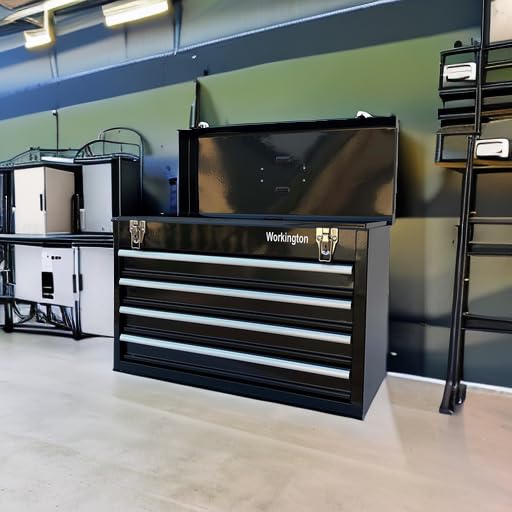 Workington Portable Metal Tool Chest with 4 Drawers, 20" 4-Drawer Tool Chest Cabinet with Ball Bearing Drawer Slides, Steel Tool Storage Box Organizer 4004 Black - color: Black
