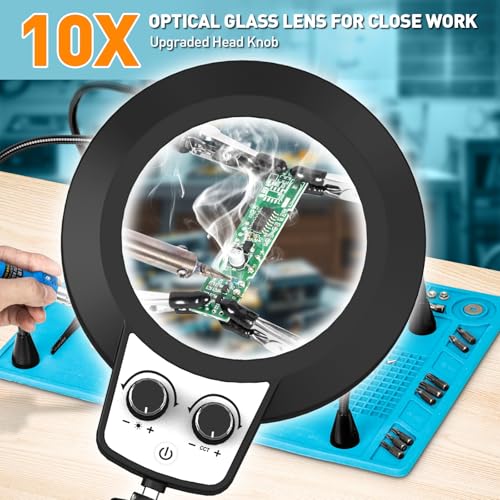 Helping Hands Soldering Station, 10X Magnifying Glass with Light - color: Blue, size: 10.63×15.35-Inch(10X)