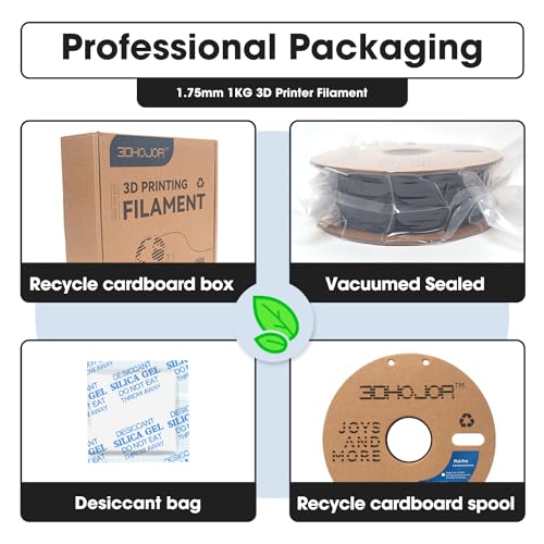 3DHoJor PLA+ 3D Printer Filament Black,1KG - color: Black