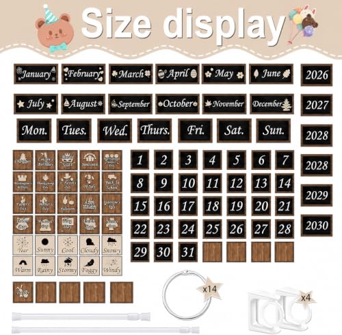 96 Cards Classroom Bulletin Board Decorations Set for Teachers,Flip Calendar with Holder for Classroom,Adjustable Calendar,Preschool Elementary Home Decor Supplies(Wood Grain,Industrial Chic) - style: Industrial Chic