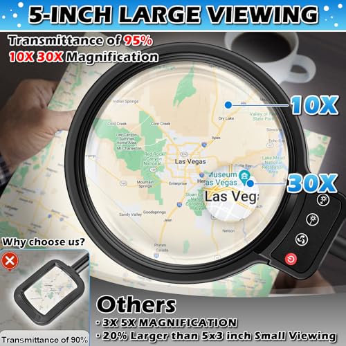 30X 10X Large Floor Magnifying Glass with Light and Stand - color: Black
