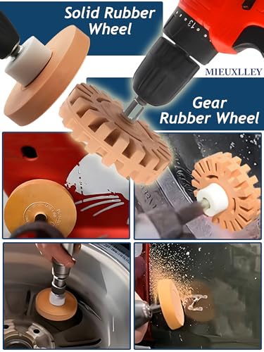 Rubber Eraser Wheel,Decal Sticker Remover Tool Kit with Drill Adapter,Vinyl Adhesive Removal Tool,Razor Blade Scraper,Polishing Pad Wool Buffing Pad