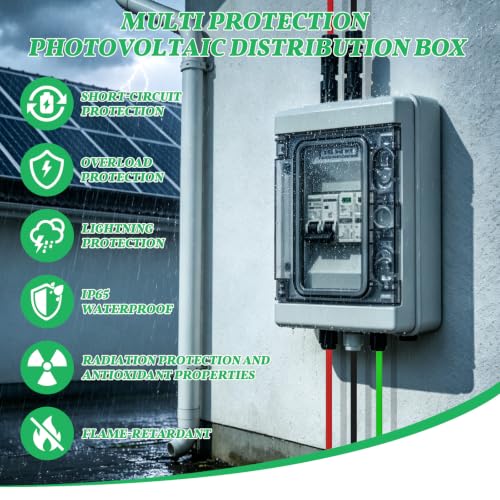 1 in 1 Out PV Combiner Box-Solar Combiner Box with 1000V DC 20A Circuit Breaker and Surge Protector,IP65 Solar Disconnect Switch Box for Indoor Outdoor Solar Panel System - size: 1 In 1 Out 20A 1000V