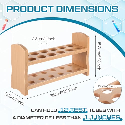 CroBlissful Wooden Test Tube Rack Accommodates Multiple Tubes up to 28mm 10.2" Wide Laboratory Wood Construction Test Tube Holder(1 Pcs,12 Holes) - style: 12 Holes